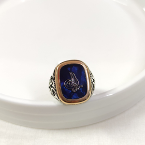 MAVİ DETAY TUĞRA GÜMÜŞ ERKEK YÜZÜK