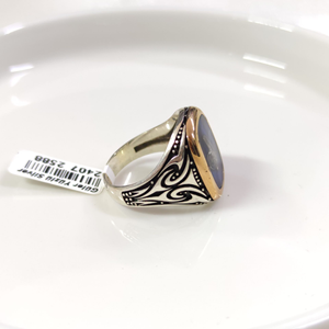 MAVİ DETAY TUĞRA GÜMÜŞ ERKEK YÜZÜK