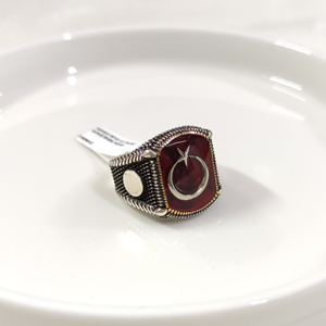 KIRMIZI DETAY AY YILDIZ GÜMÜŞ ERKEK YÜZÜK