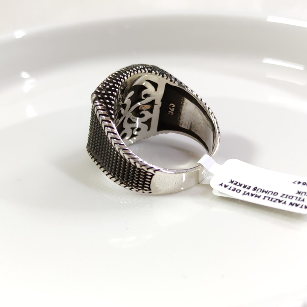 VATAN YAZILI MAVİ DETAY AY YILDIZ GÜMÜŞ ERKEK YÜZÜK