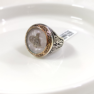 YUVARLAK SEDEF DETAY TUĞRA GÜMÜŞ ERKEK YÜZÜK