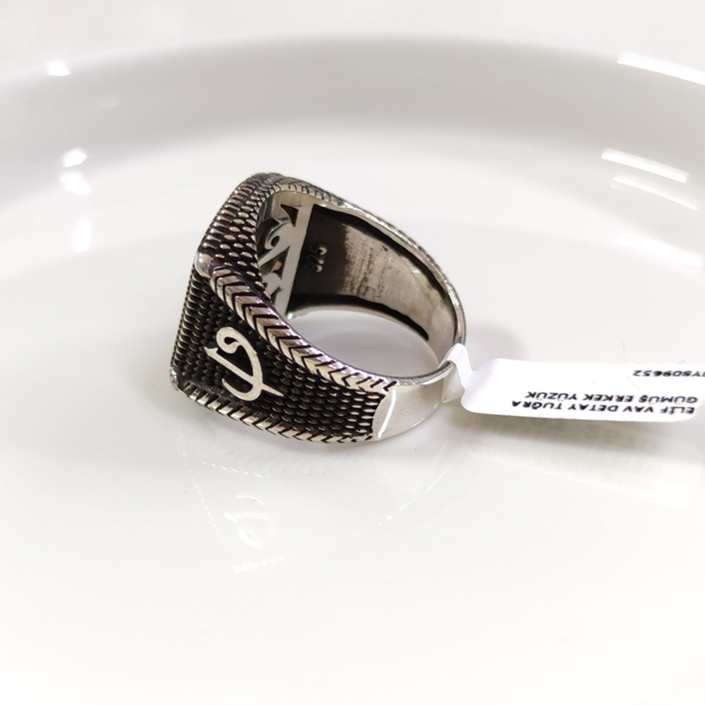 ELİF VAV DETAY TUĞRA GÜMÜŞ ERKEK YÜZÜK