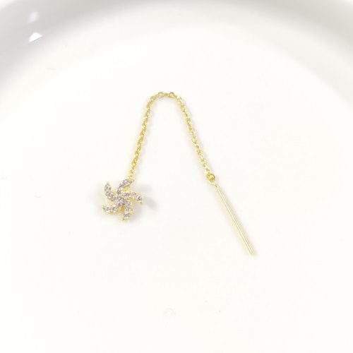 ZİNCİRLİ DENİZ YILDIZI JAPON TEK GÜMÜŞ KÜPE - ALTIN SARI