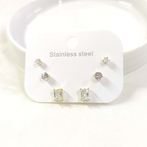 ÇELİK TAŞLI KÜPE KOMBİN SET GOLD