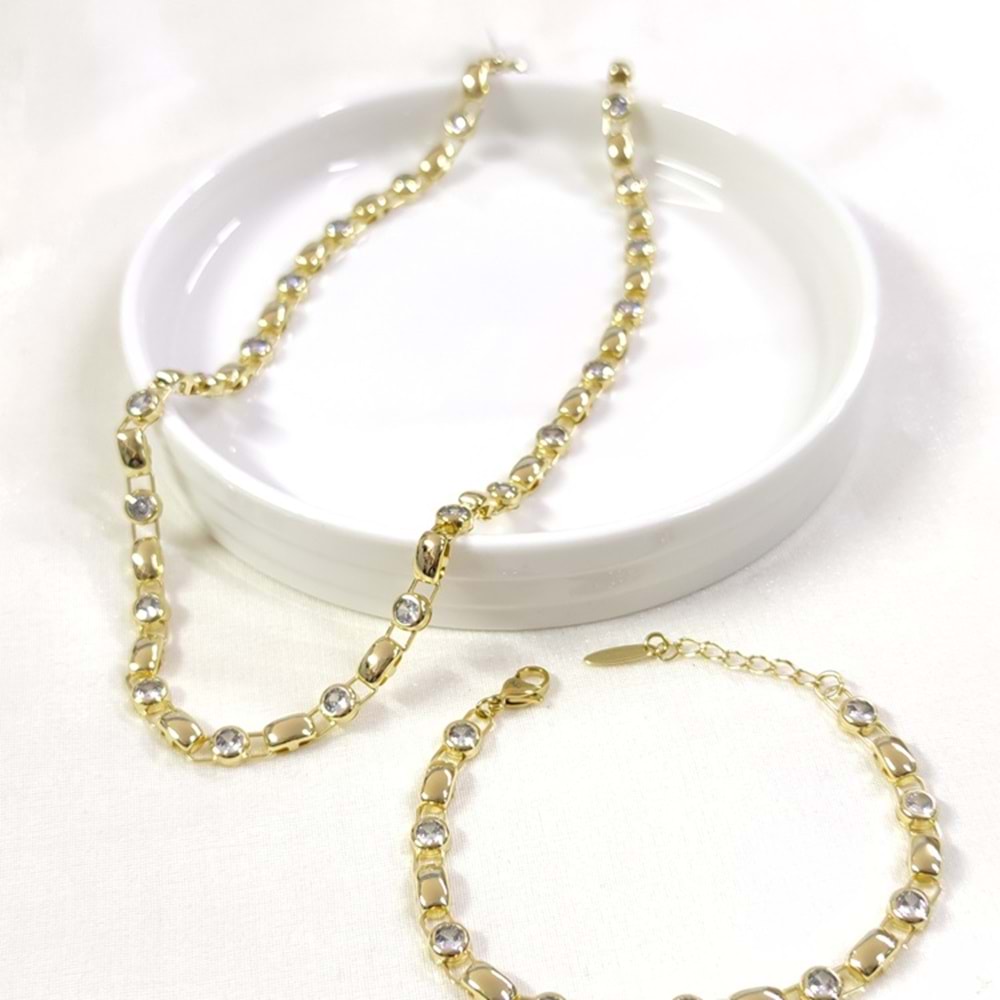 XUPING 5 MM SIVAMA TAŞLI KOLYE BİLEKLİK KOMBİN SET GOLD