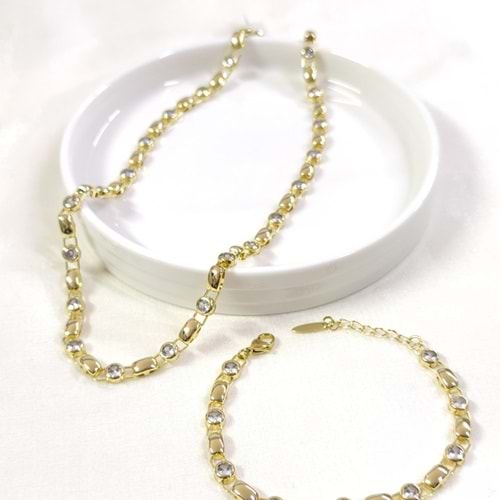 XUPING 5 MM SIVAMA TAŞLI KOLYE BİLEKLİK KOMBİN SET GOLD