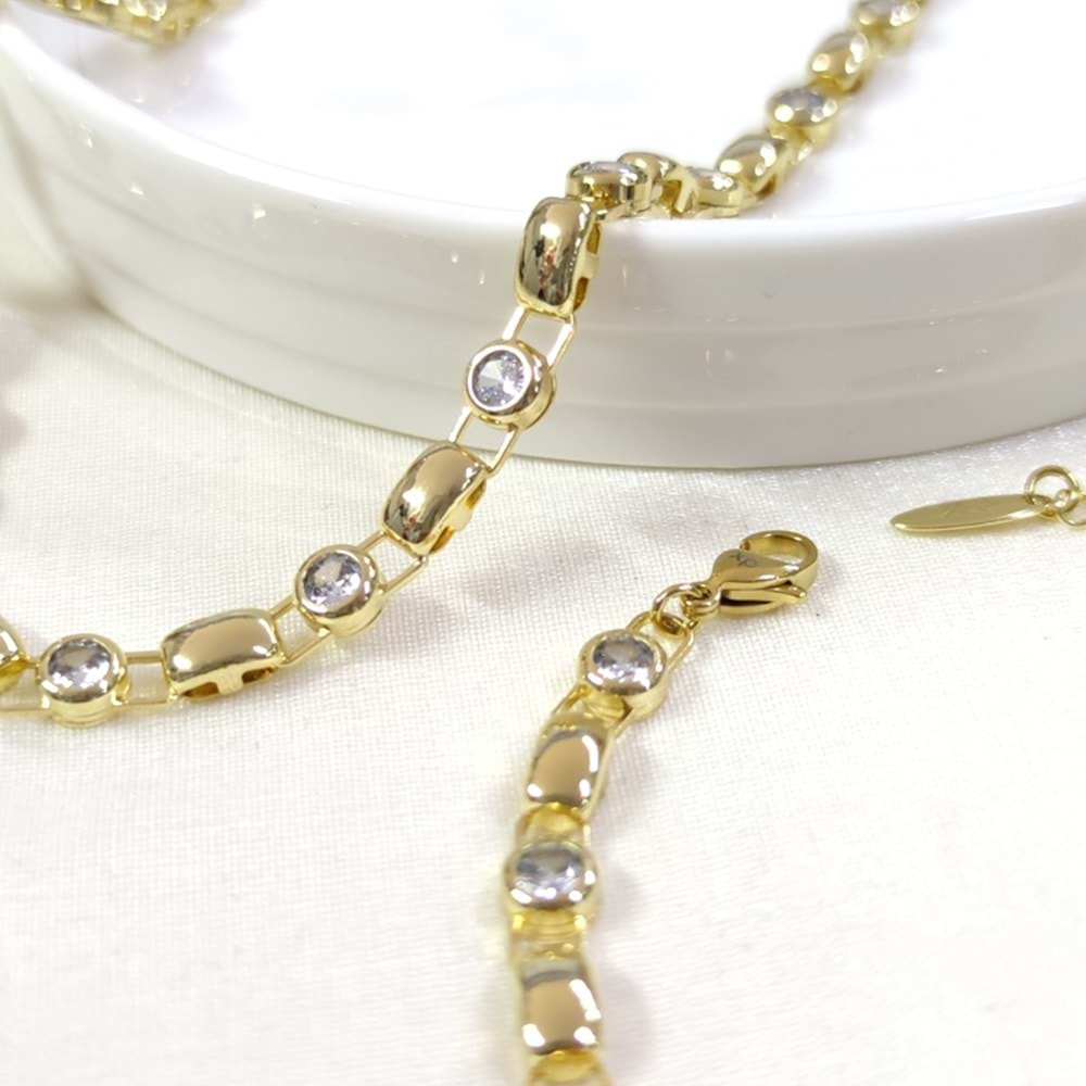 XUPING 5 MM SIVAMA TAŞLI KOLYE BİLEKLİK KOMBİN SET GOLD