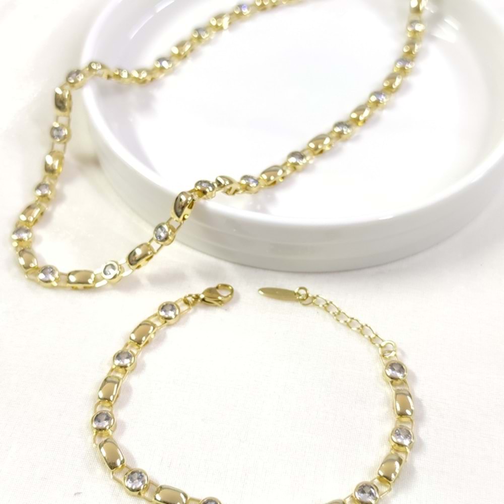 XUPING 5 MM SIVAMA TAŞLI KOLYE BİLEKLİK KOMBİN SET GOLD