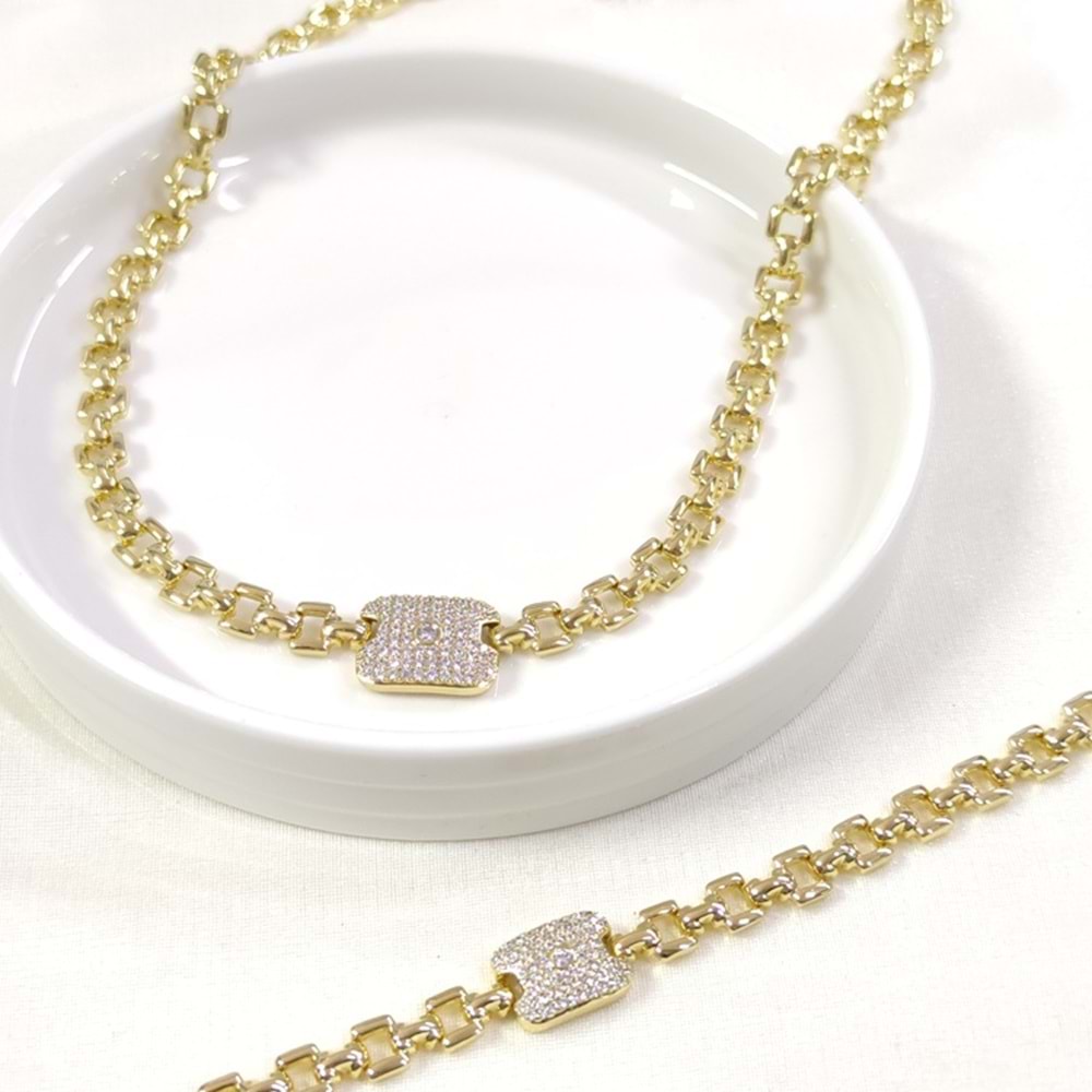 XUPING TAŞLI KOLYE BİLEKLİK KOMBİN SET GOLD