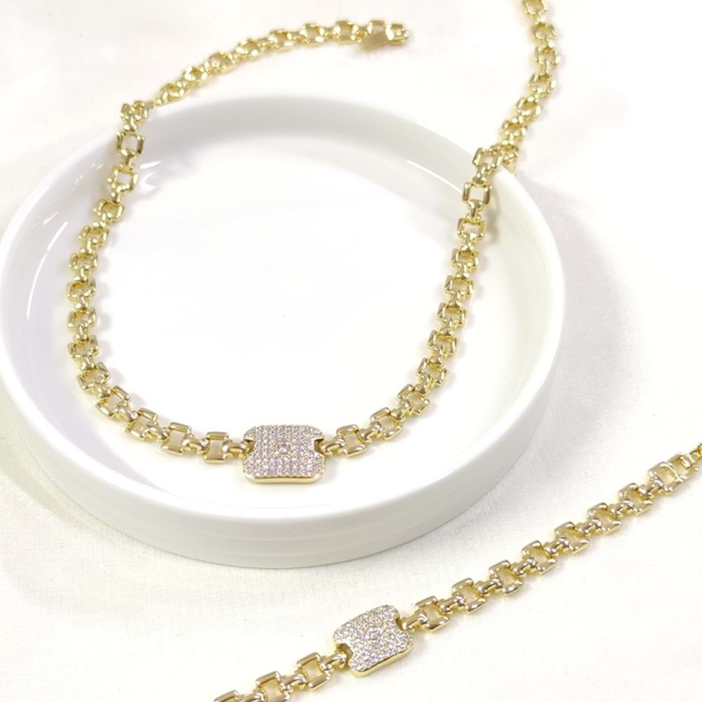 XUPING TAŞLI KOLYE BİLEKLİK KOMBİN SET GOLD
