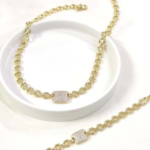 XUPING TAŞLI KOLYE BİLEKLİK KOMBİN SET GOLD