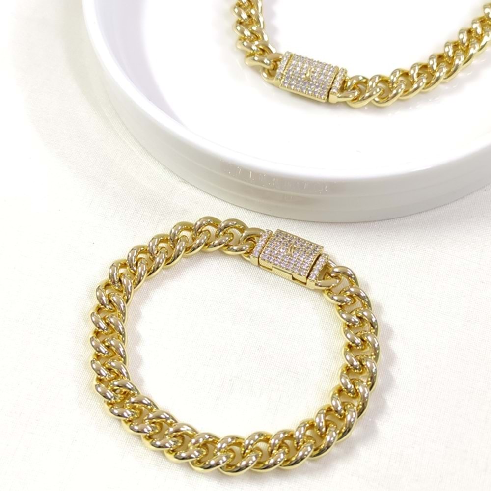 XUPING TAŞLI 8,5MM KUTU KİLİT KOLYE BİLEKLİK KOMBİN SET GOLD