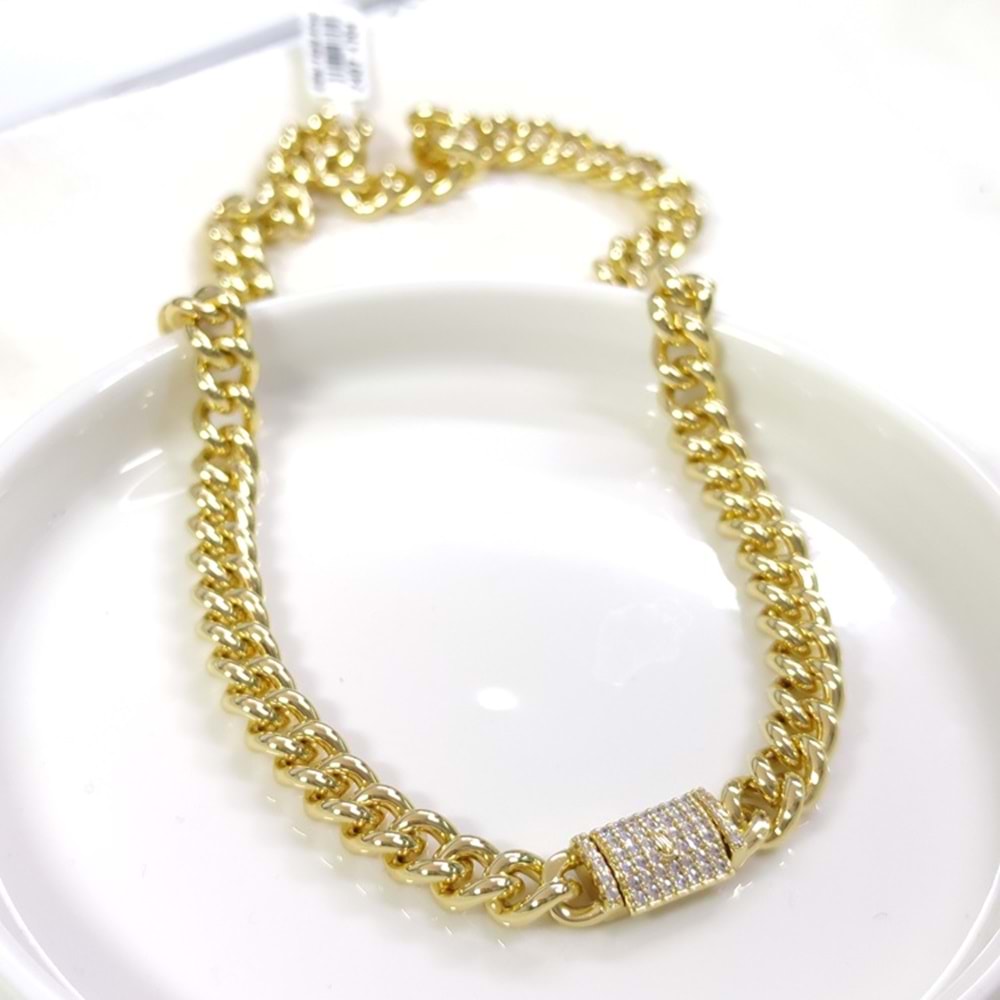 XUPING TAŞLI 8,5MM KUTU KİLİT KOLYE BİLEKLİK KOMBİN SET GOLD