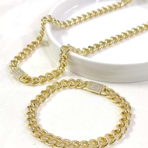 XUPING TAŞLI 9,20 MM KUTU KİLİT KOLYE BİLEKLİK KOMBİN SET GOLD