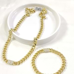 XUPING TAŞLI 9,20 MM KUTU KİLİT KOLYE BİLEKLİK KOMBİN SET GOLD