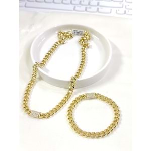 XUPING TAŞLI 9,20 MM KUTU KİLİT KOLYE BİLEKLİK KOMBİN SET GOLD