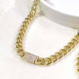 XUPING TAŞLI 9,20 MM KUTU KİLİT KOLYE BİLEKLİK KOMBİN SET GOLD