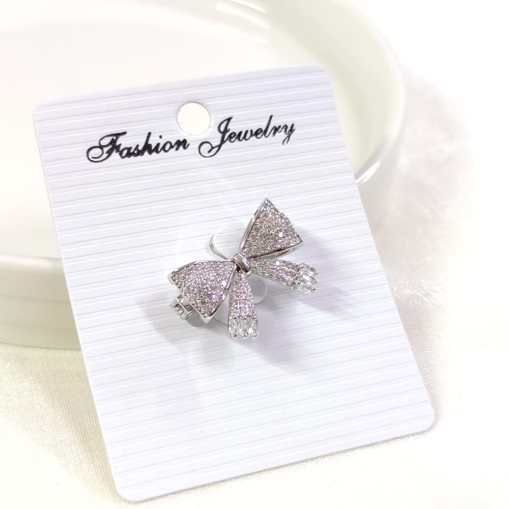 TAŞLI MİNİ FİYONK BROŞ - BEYAZ