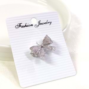 TAŞLI MİNİ FİYONK BROŞ - BEYAZ