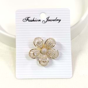 BAGET TAŞLI BOMBELİ ÇİÇEK BROŞ 3 CM - ALTIN SARI