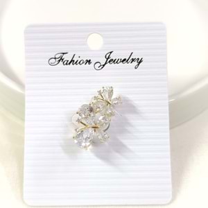 TAŞLI İKİLİ KELEBEK BROŞ 2 CM - ALTIN SARI