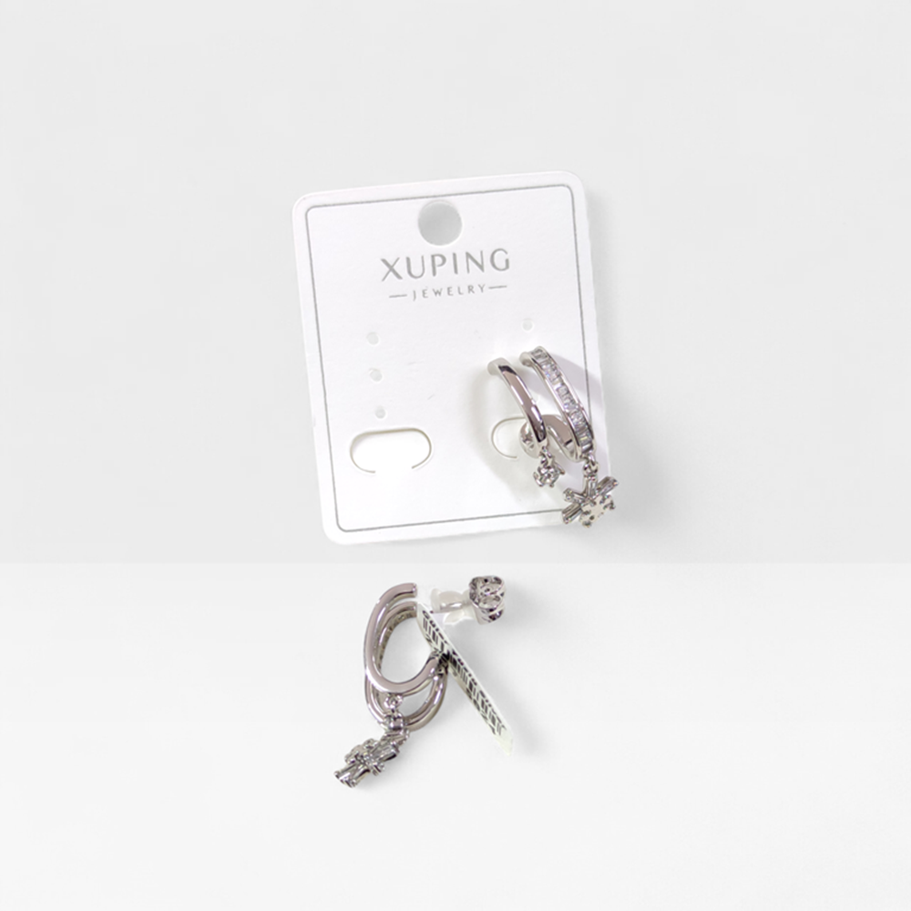 XUPING İKİ GÖRÜNÜMLÜ ÇİVİ HALKA KÜPE BEYAZ