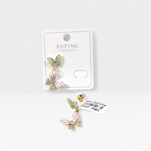XUPING PEMBE MİNELİ KELEBEK 3CM ÇİVİ KÜPE GOLD