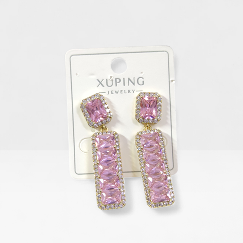 XUPING 40 MM PEMBE TAŞLI BAGET ÇİVİ KÜPE GOLD