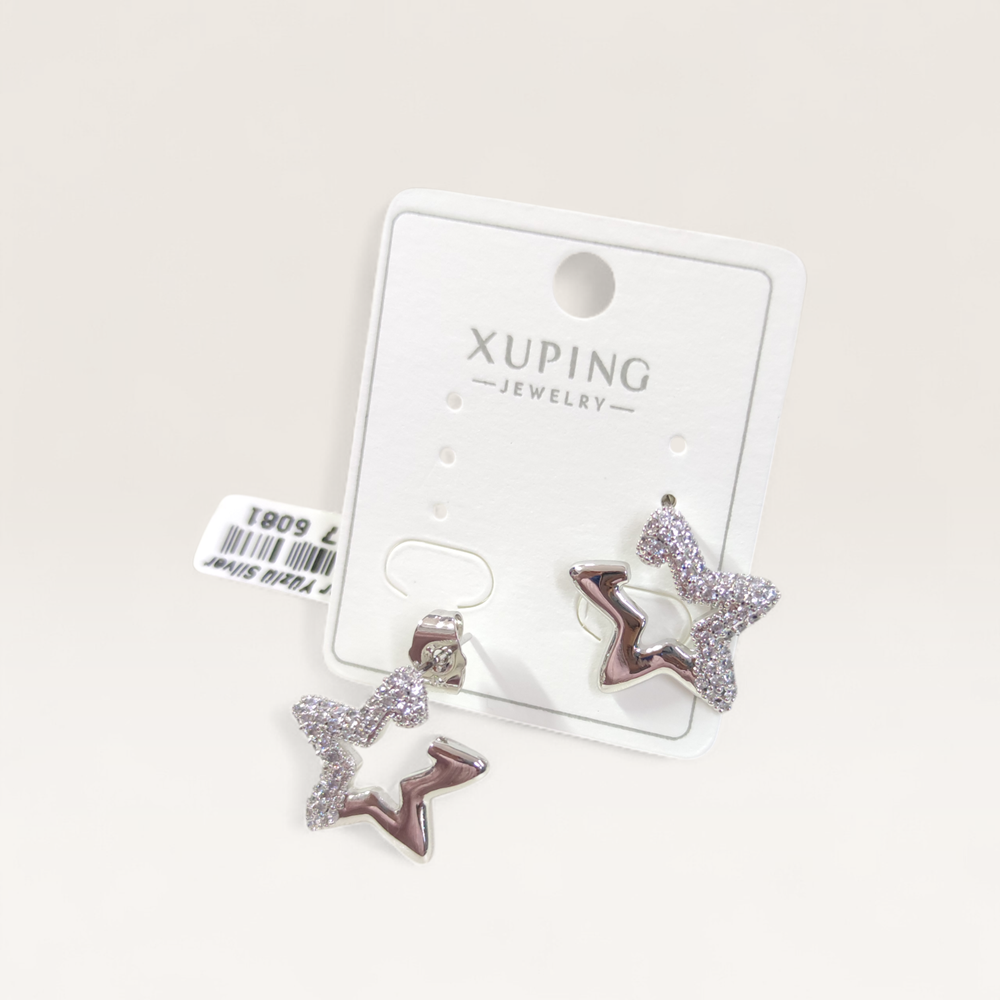 XUPING TAŞ DETAYLI YILDIZ ÇİVİ KÜPE BEYAZ