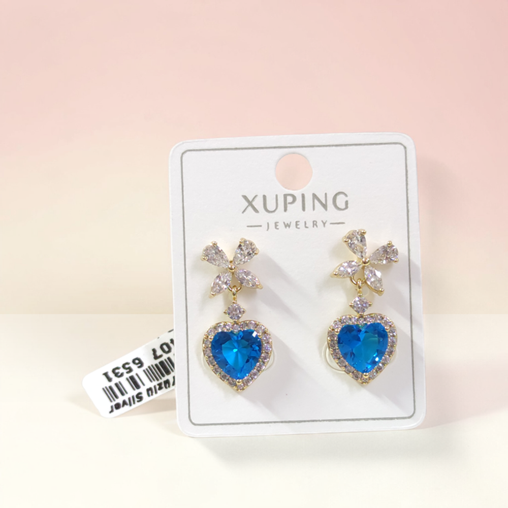 XUPING 24 MM ELS MAVİ KALP ÇİVİ KÜPE GOLD