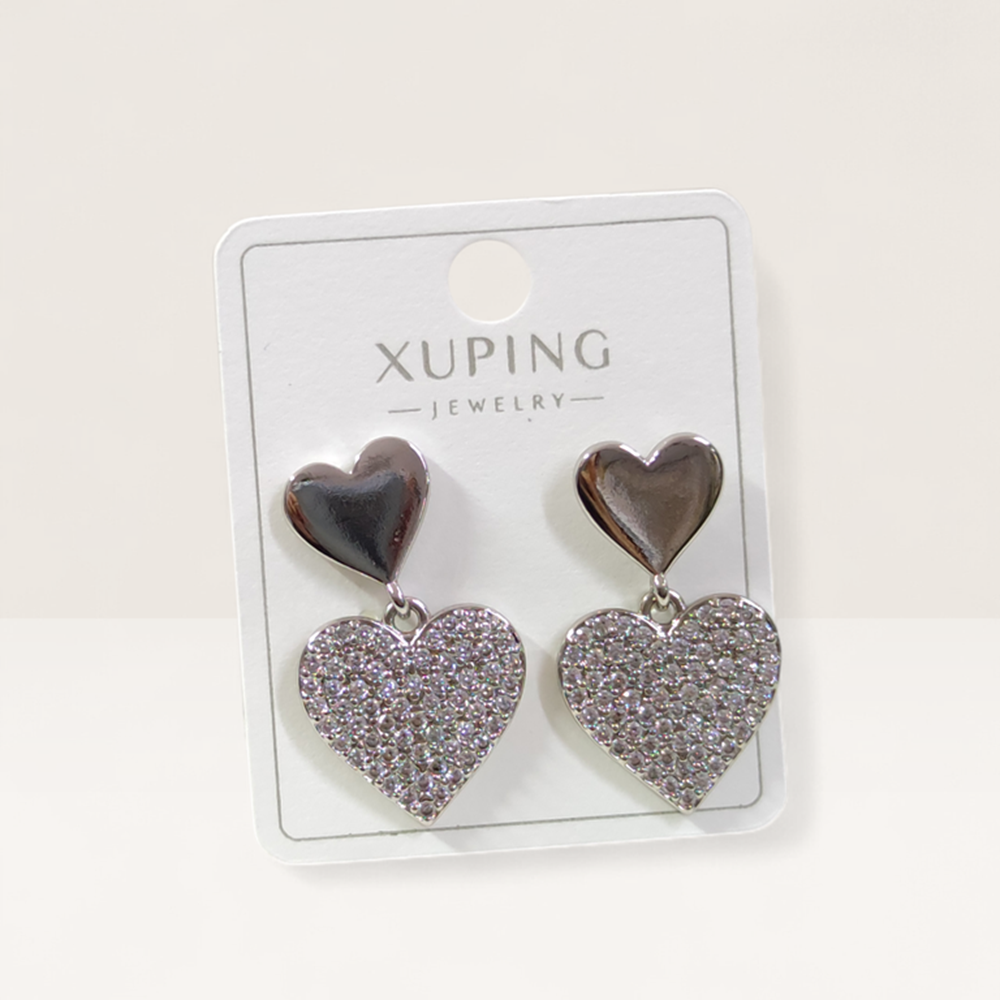 XUPING 28 MM TAŞLI KALP ÇİVİ KÜPE BEYAZ