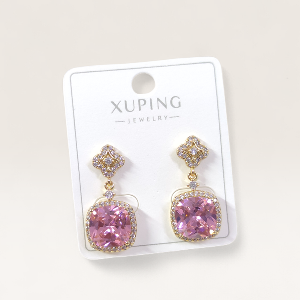 XUPING 10 MM PEMBE KARE TAŞLI ÇİVİ KÜPE GOLD