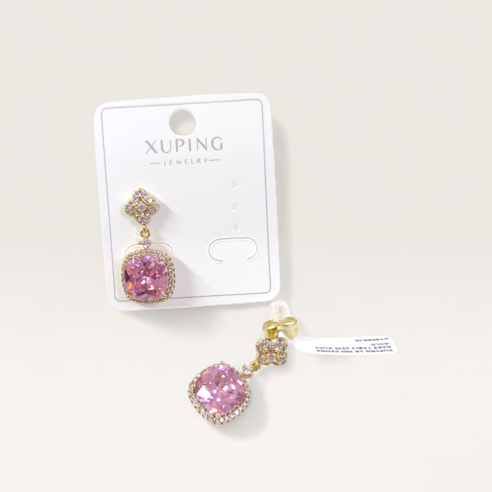 XUPING 10 MM PEMBE KARE TAŞLI ÇİVİ KÜPE GOLD