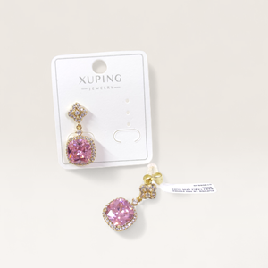 XUPING 10 MM PEMBE KARE TAŞLI ÇİVİ KÜPE GOLD