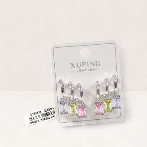 XUPING RENKLİ BAGET ÜÇLÜ ÇİVİ KÜPE BEYAZ