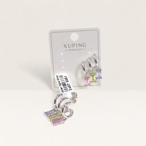 XUPING RENKLİ BAGET ÜÇLÜ ÇİVİ KÜPE BEYAZ