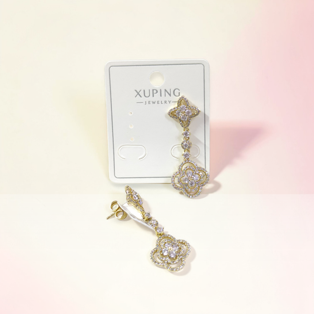 XUPING 4 CM TAŞLI SALLANTILI ÇİVİ KÜPE GOLD