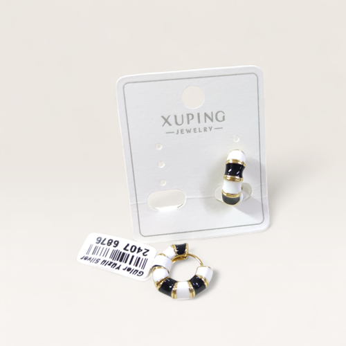 XUPING 8 MM BOMBELİ SİYAH BEYAZ MİNELİ HALKA KÜPE GOLD