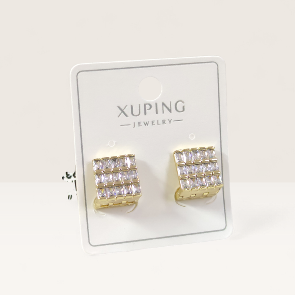 XUPING 11 MM KALIN BAGET TAŞLI KARE 7 MM HALKA KÜPE GOLD