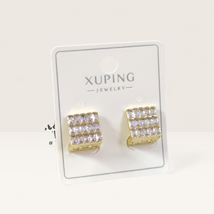 XUPING 11 MM KALIN BAGET TAŞLI KARE 7 MM HALKA KÜPE GOLD