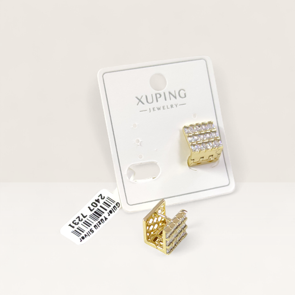 XUPING 11 MM KALIN BAGET TAŞLI KARE 7 MM HALKA KÜPE GOLD