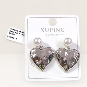 XUPING 25 MM İNCİLİ KALP KALP ÇİVİ KÜPE BEYAZ