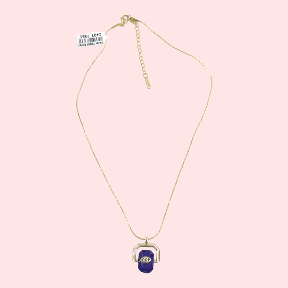 ÇELİK LACİ GÖZ KOLYE GOLD 40+5 CM