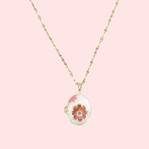 ÇELİK KAPAKLI PEMBE PAPATYA KOLYE GOLD 40+5 CM