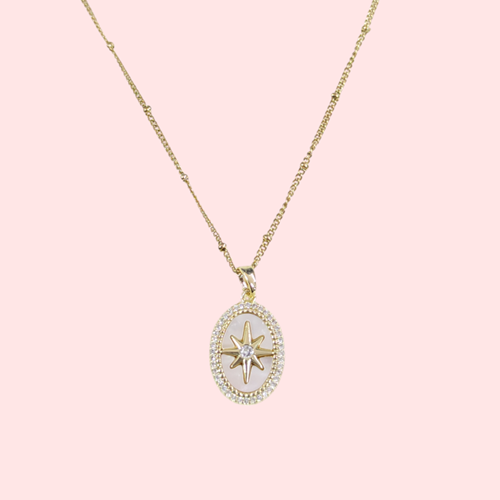 ÇELİK KUTUP OVAL SEDEF KOLYE GOLD 40+5 CM