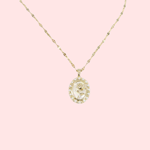 ÇELİK SEDEF GÜL OVAL KOLYE GOLD 40+5 CM