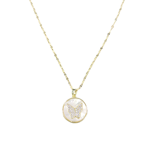 ÇELİK SEDEF KELEBEK YUVARLAK KOLYE GOLD 40+5 CM
