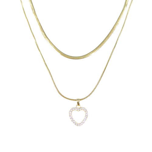 ÇELİK TAŞLI KALP KOMBİN KOLYE GOLD