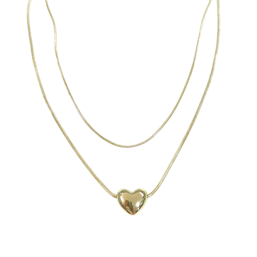 ÇELİK BOMBELİ KALP KOMBİN KOLYE GOLD