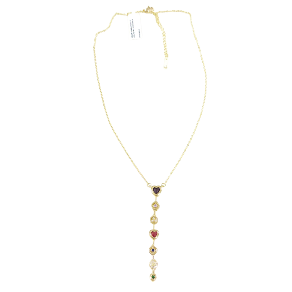 ÇELİK RENKLİ KALP Y KOLYE 40+5 CM GOLD